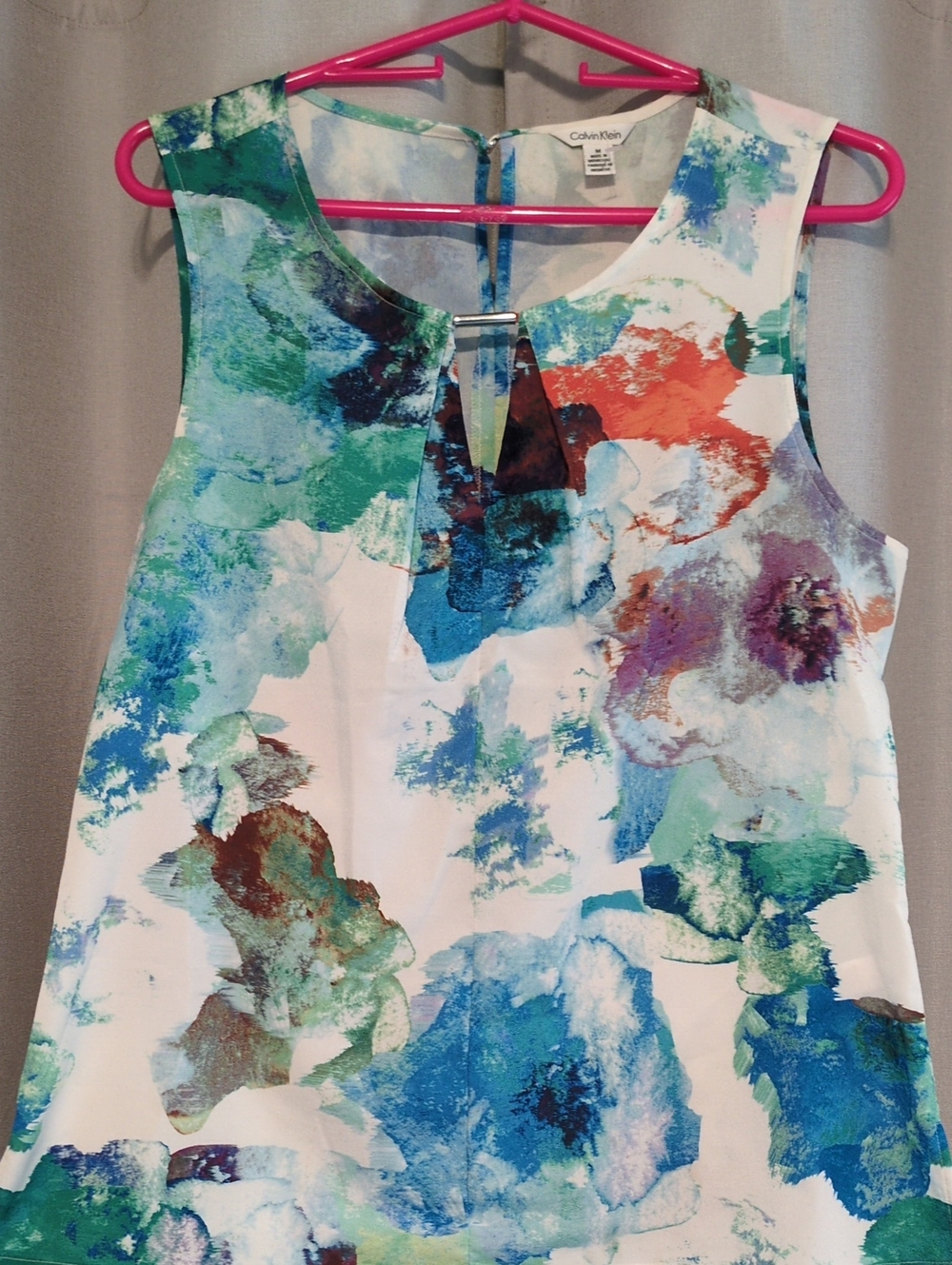 Calvin Klein Sleeveless Abstract Floral Camisole in Blue, Green & Coral
